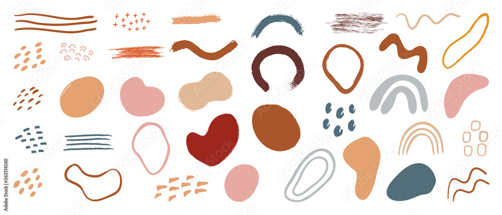 Hand drawn abstract arts vector collection. Minimal brush , shape and floral and object design for cover, social post and stories background decoration, print, wallpaper, banner. Vector illustration