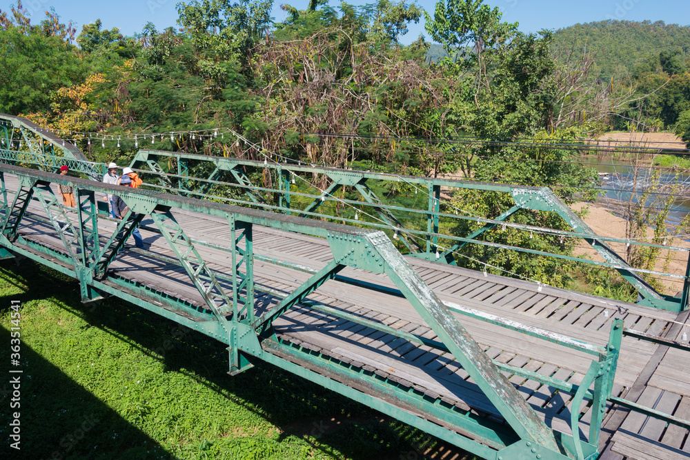 Fototapeta premium Pai Historical Bridge (Pai Memorial Bridge) in Pai, Mae Hong Son Province, Thailand. The memorial bridge was constructed in 1942 during World War II.