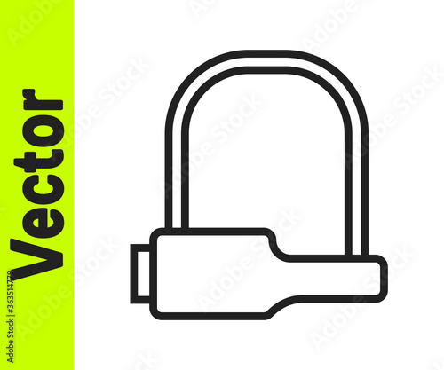 Black line Bicycle lock U shaped industrial icon isolated on white background. Vector Illustration.