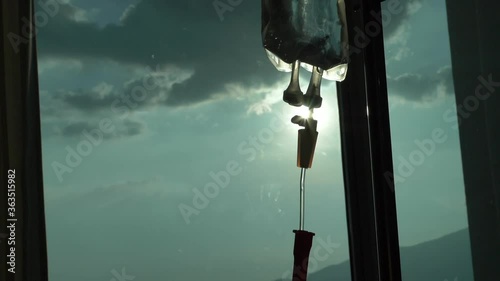 slow motion, iv drip saline solution of medical