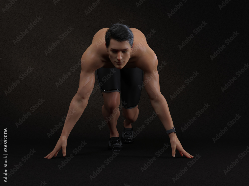 3D Rendering : a running mesomorph (muscular) male character 3D Rendering : a running mesomorph (muscular) male character