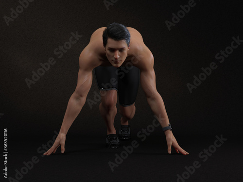 3D Rendering :  a running mesomorph (muscular) male character