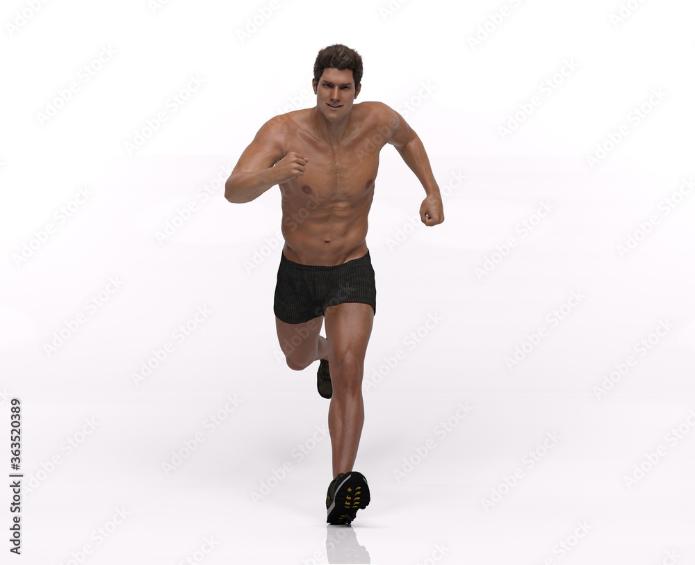 3D Rendering :  a running mesomorph (muscular) male character