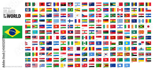 Rectangle Flags of the World. Flags with shadow and reflection.