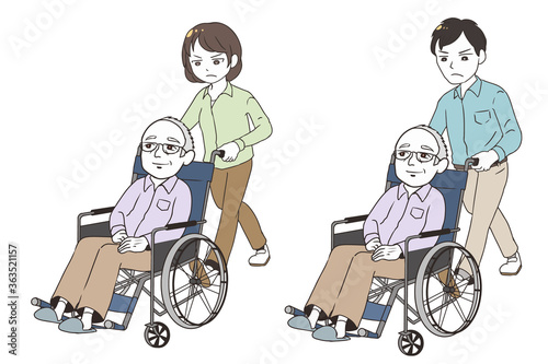 高齢男性に不満を持ちながら介護する家族
