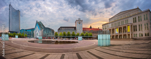 Obraz na płótnie Leipzig, Germany. Cityscape panoramic image of Leipzig downtown at dramatic sunset sunset. w salonie