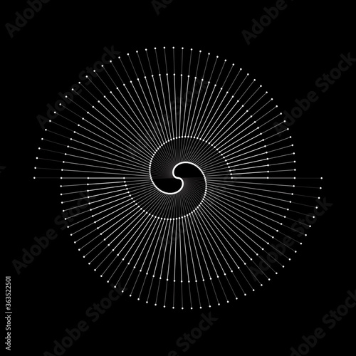 Spiral with gray lines different colors as dynamic abstract vector background or logo or icon