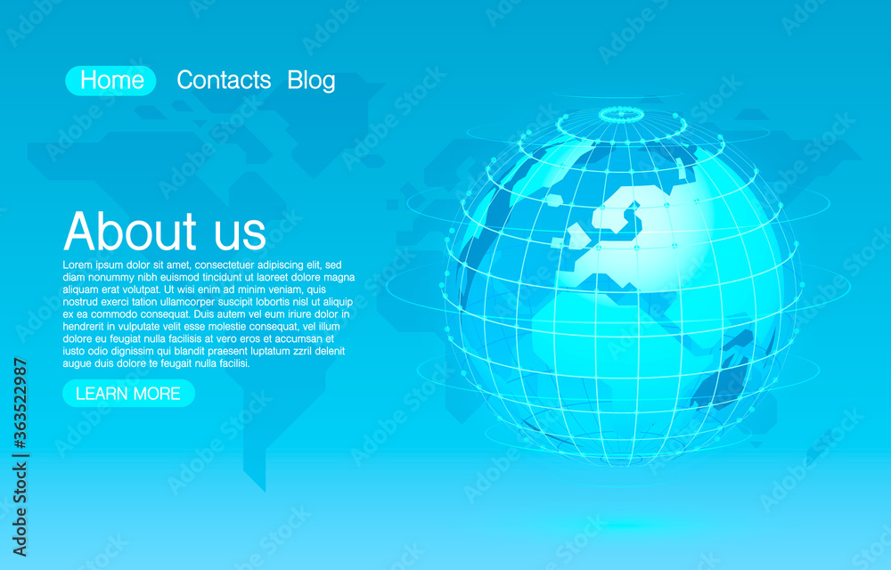 Concept global planet earth point blue background.