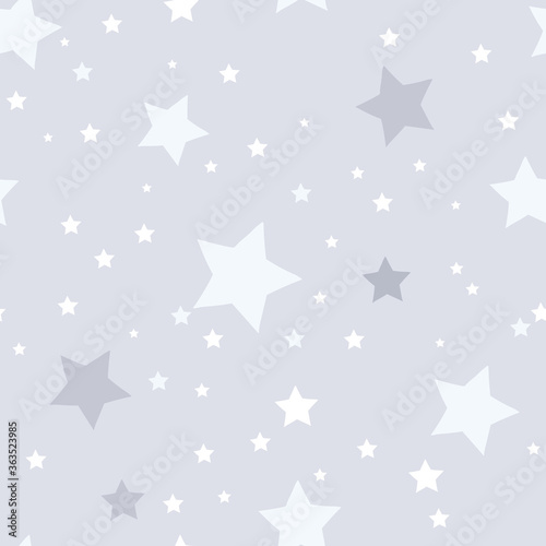 Baby boy nursery seamless pattern with stars on gray background. Perfect for fabric, textile, nursery decoration, baby shower. Surface pattern design.
