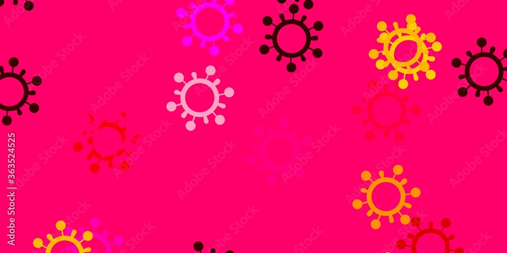 Light pink, yellow vector backdrop with virus symbols.