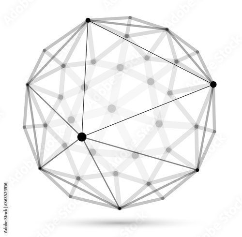Abstract 3D mesh sphere vector illustration  dots connected with lines technology polygonal object isolated on white background  dynamic lattice with realistic depth of field effect.