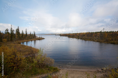 Terabika lake landscape in autumn season  Murmansk  Russia