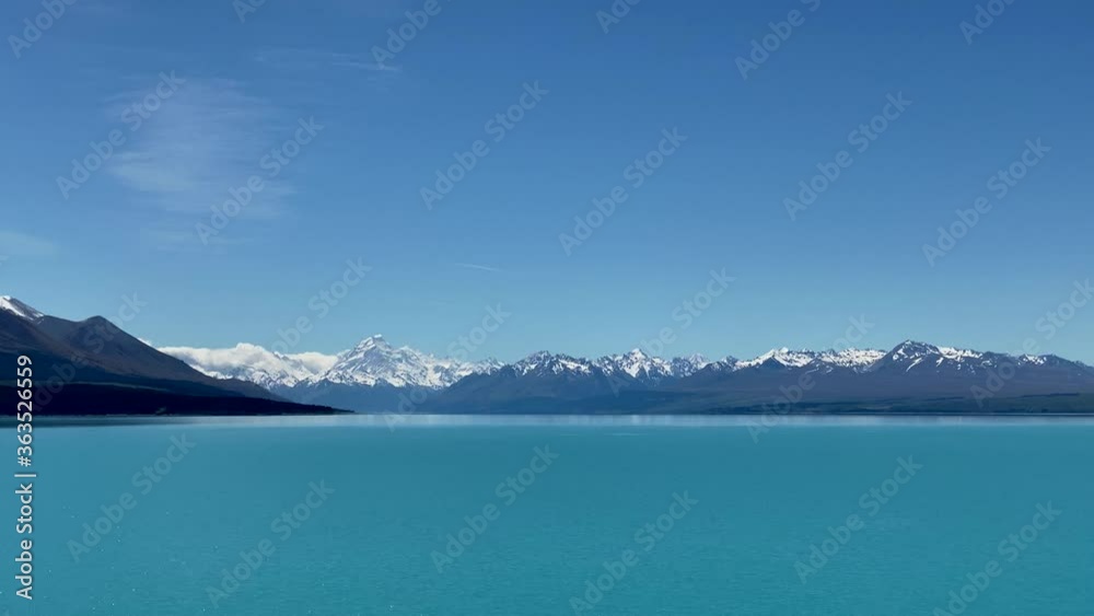 Close up from south end of turqouise Lake Pukaki with Mount Cook Close up from south end of turqouise Lake Pukaki with Mount Cook
