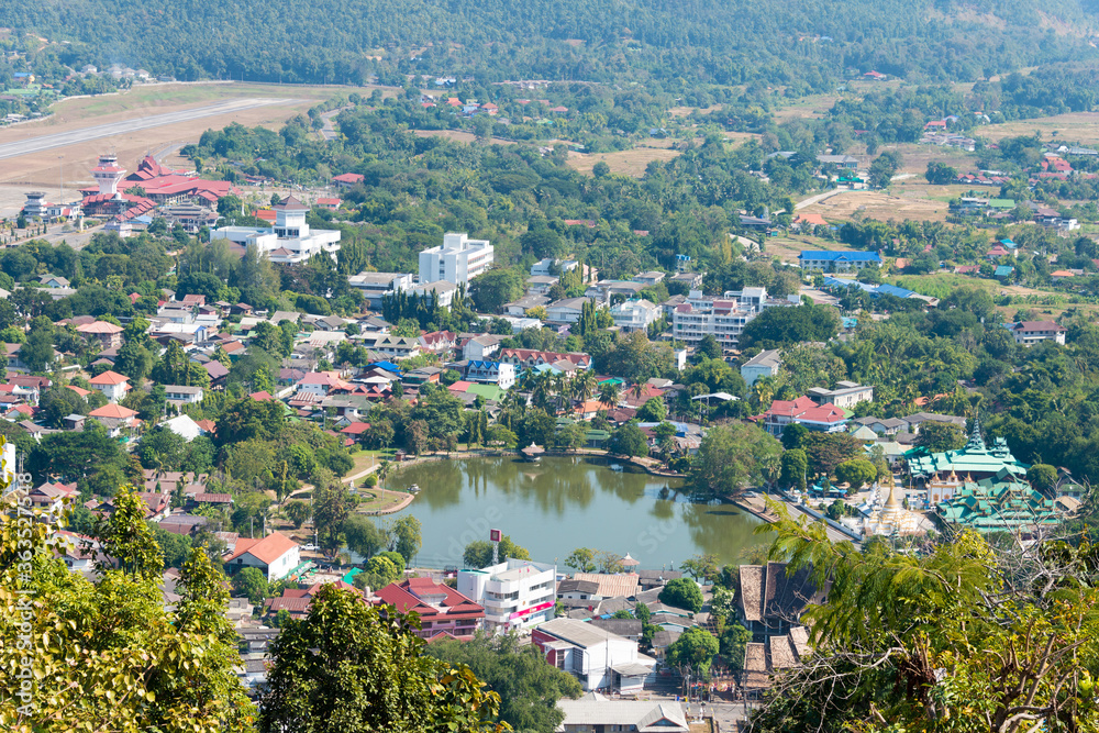 Mae Hong Son Town view from Wat Phrathat Doi Kongmu in Mae Hong Son, Thailand.