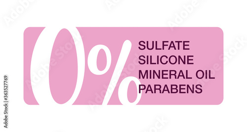 Zero percent sulfates, waxes, mineral oils, parabens, silicones. Curly Girl Method (CGM) approved product symbol. Pink icon for hair products.