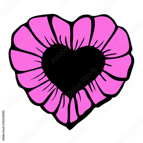 Vector Pink and black beautiful heart, hand drawn with ink, gothic style, tattoo design,decorative element, love symbol