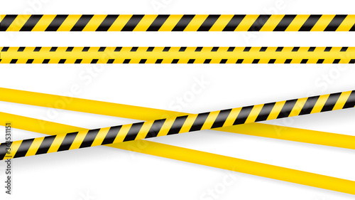 Police tape, crime danger line. Caution police lines isolated. Warning tapes. Set of yellow warning ribbons. Vector illustration on white background. © Elena