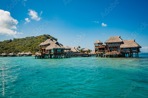 Over-water bungalows of luxury tropical resort