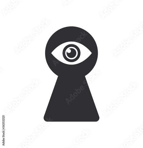 Keyhole icon. Eye in keyhole. Spying, spy, watch. Secret mission. Sneak peek. Eye icon. Do not disturb. Vector illustration. Color easy to edit. Transparent background.