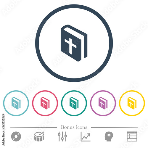 Holy bible flat color icons in round outlines