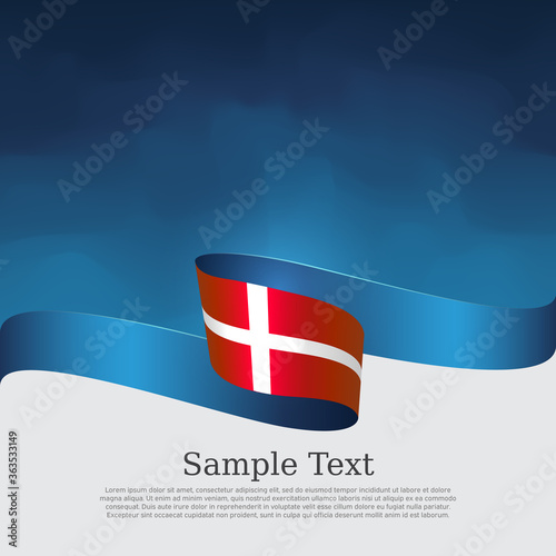 Denmark flag background. Danish national poster. Denmark flag with wavy ribbon on a blue white background. Vector design state patriotic banner, cover, business flyer