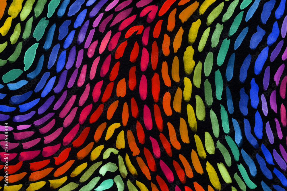 Abstract watercolor background. Dashed rainbow line texture on the dark backdrop. Painted hand drawn illustration for wallpapers; covers. Brush smears; strokes print design Abstract watercolor background. Dashed rainbow line texture on the dark backdrop. Painted hand drawn illustration for wallpapers; covers. Brush smears; strokes print design