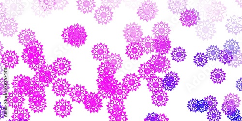 Light purple  pink vector pattern with colored snowflakes.