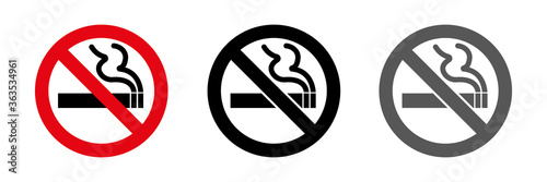 No snoking sign , set of prohibition icons . Cigarette smoke , warning sign , cigar , tobacco . Vector illustration