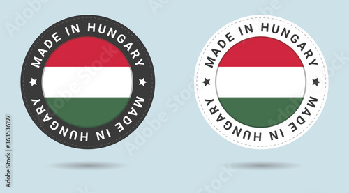 Free Download Set of two Hungarian stickers. Made in Hungary. Simple icons with flags. - GFXLoad
