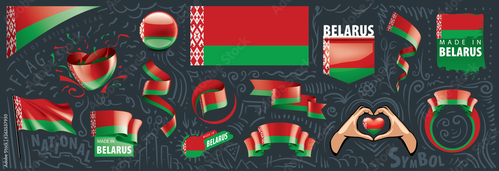 Vector set of the national flag of Belarus in various creative designs