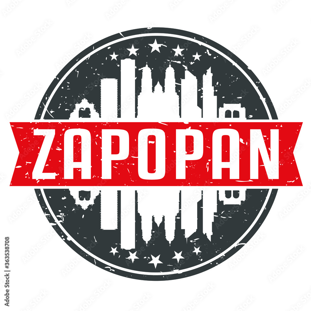 Zapopan Mexico Round Travel Stamp. Icon Skyline City Design. Seal Tourism.
