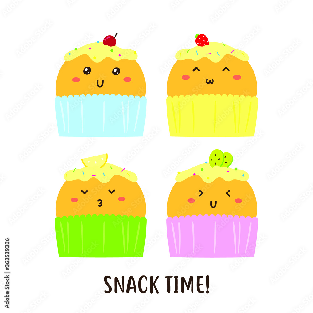 Tasty cupcake cute happy cartoon character vector design