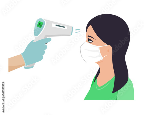 Flat Vector Illustration Showing Body Temperature Check Sign During Covid-19 Outbreak