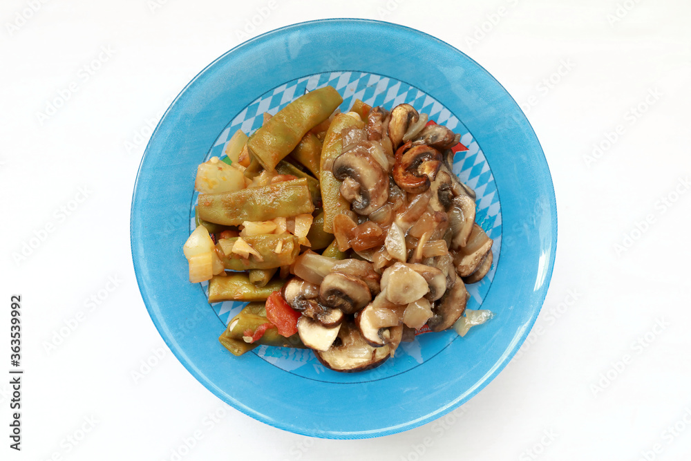 Fried champignon with bean stew Fried champignon with bean stew