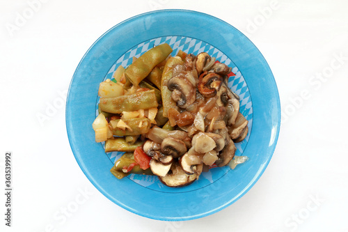 Fried champignon with bean stew