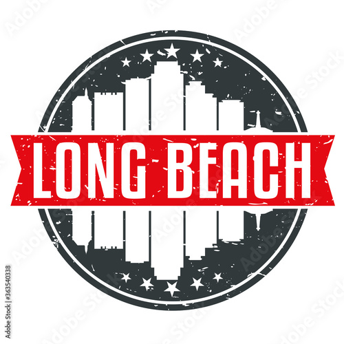Long Beach California Round Travel Stamp. Icon Skyline City Design. Seal Tourism.
