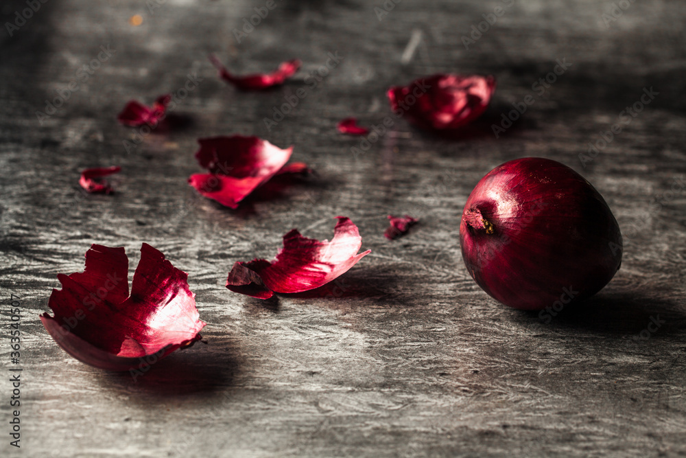 red onions on dark background