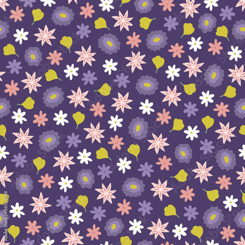 Floral seamless pattern with small leaves and flowers