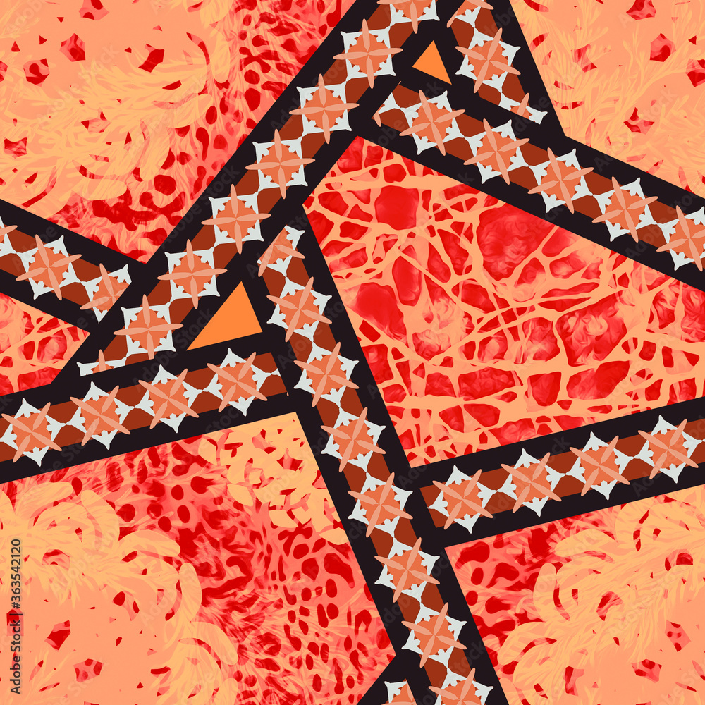 Geometric seamless pattern with ornaments. Geometric seamless pattern with ornaments.