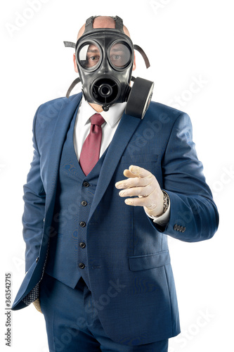 man in business suit wearing gas mask for protection © Kris