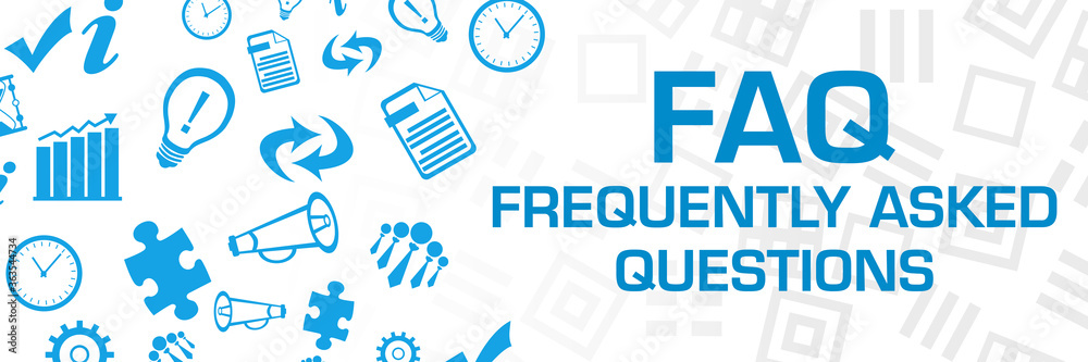 FAQ - Frequently Asked Questions Business Symbols Random Circular Blue Left 