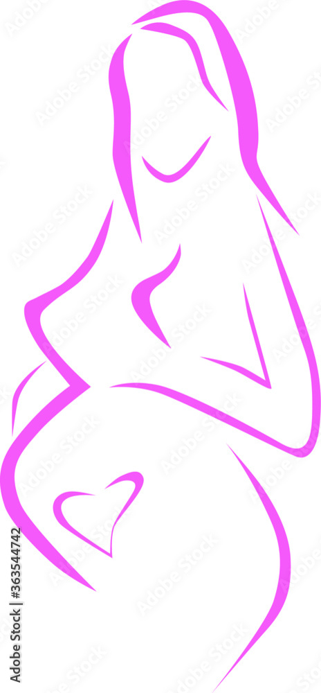 Pregnant Belly Illustration. Pregnant Woman Symbol, Isolated Icon Stylized Sketch