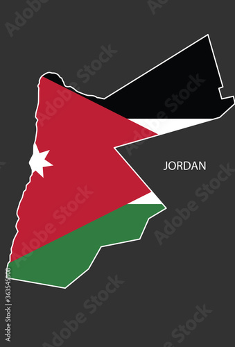 Sticker outline map of the Jordan, flag Jordan.