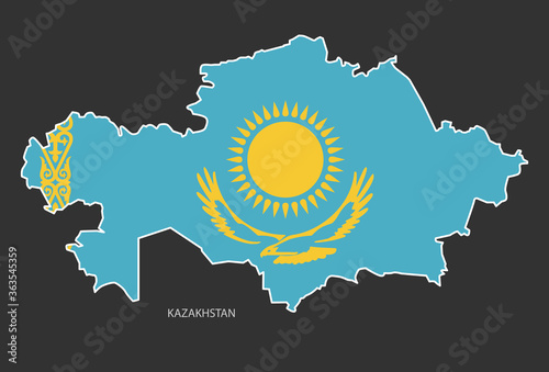 Sticker outline map of the Kazakhstan, flag Kazakhstan.