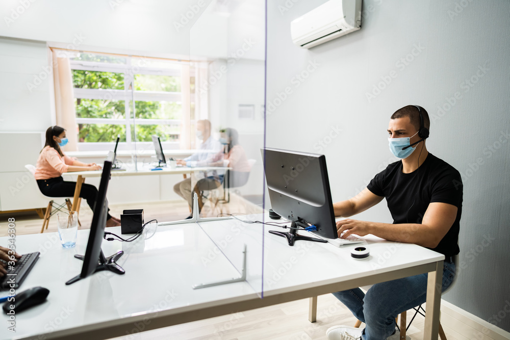 Call Center Customer Service Agents Wearing Masks Call Center Customer Service Agents Wearing Masks