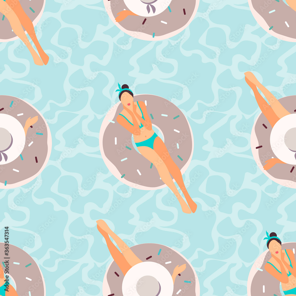Seamless pattern with beautiful girls in pool. Seamless pattern with beautiful girls in pool.
