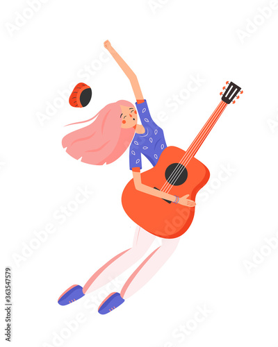 Cool young girl playing guitar. Trendy vector illustration isolated on white © Ksenia Keren