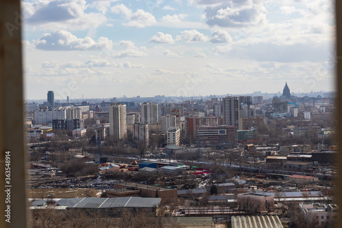 Russia, Moscow, 2019: view from the Ostankino television tower to the Stalinist skyscraper