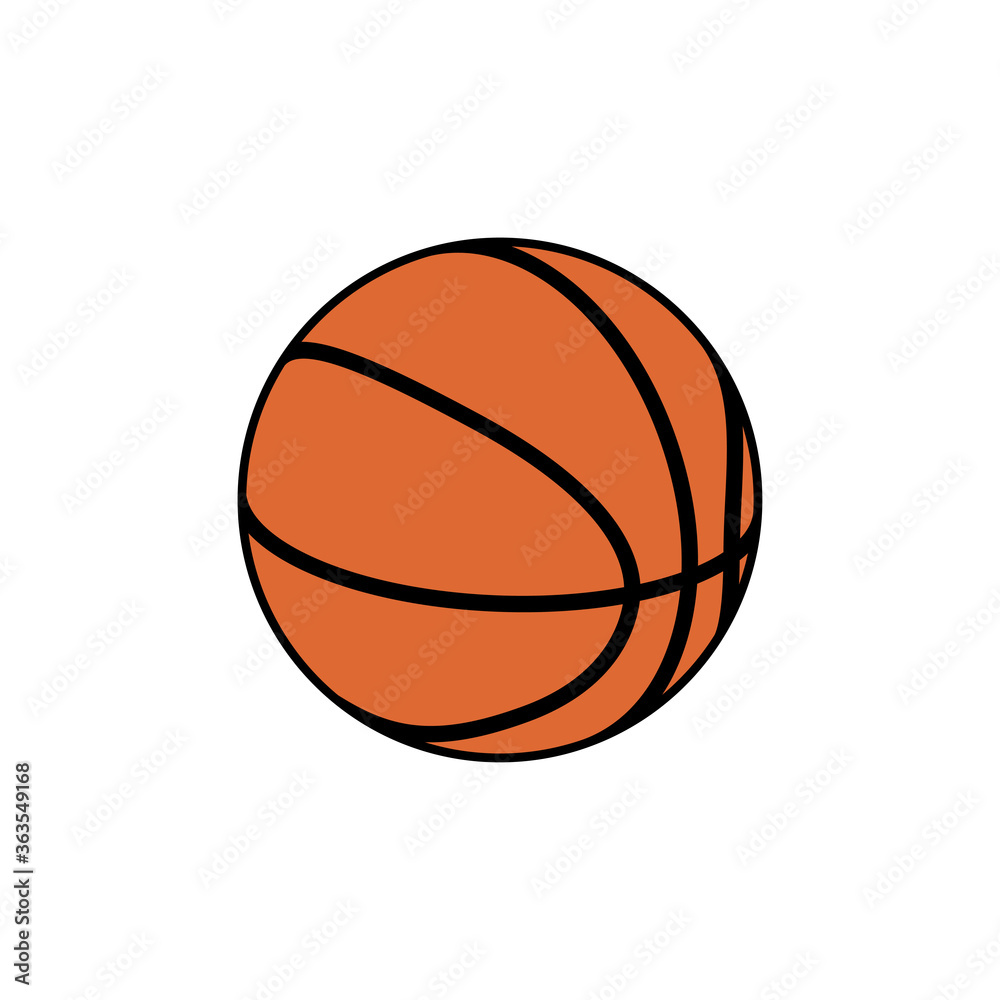 contour shapes icon orange basketball ball isolated on white background. Modern design minimalistic style black and orange outline shapes sign classic brown basketball ball.