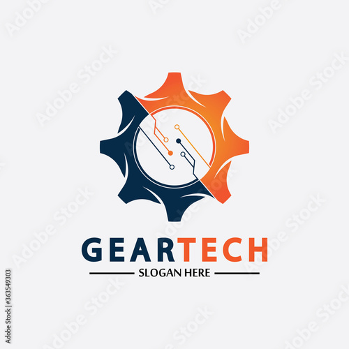 Tech gear logo vector design template. Technology Logo Template Design Vector, Emblem, Design Concept, Creative Symbol, Icon